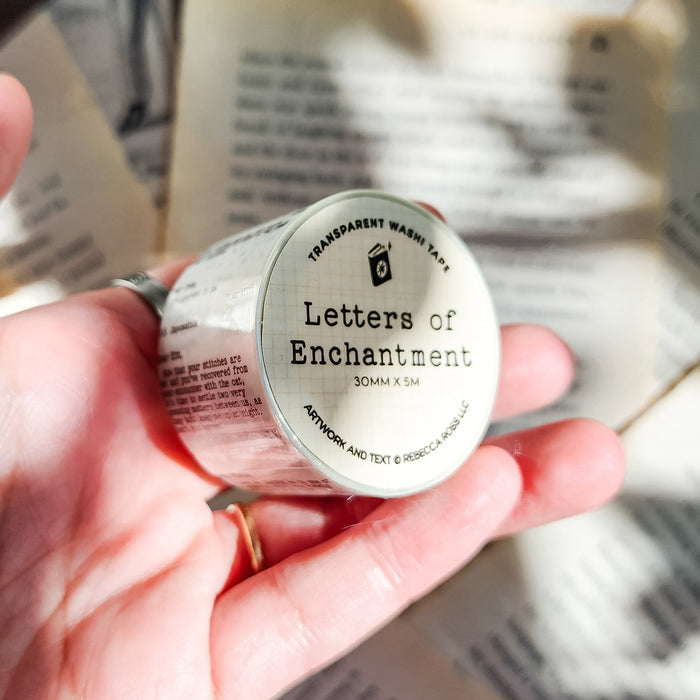 Letters of Enchantment Washi Tape | Divine Rivals Rebecca Ross Gift - The Bean Workshop - book lover gift, bookish gift, bookish washi tape, Divine Rivals, Divine Rivals merch, fantasy romance, Iris and Roman, journaling supplies, Letters of Enchantment, planner supplies, Rebecca Ross, Rebecca Ross merch, Ruthless Vows, scrapbooking, washi tape