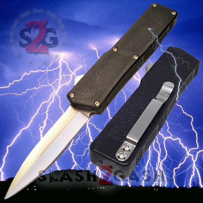 Taiwan Lightning OTF Dual Action Black Automatic Knife - Satin Double Edge