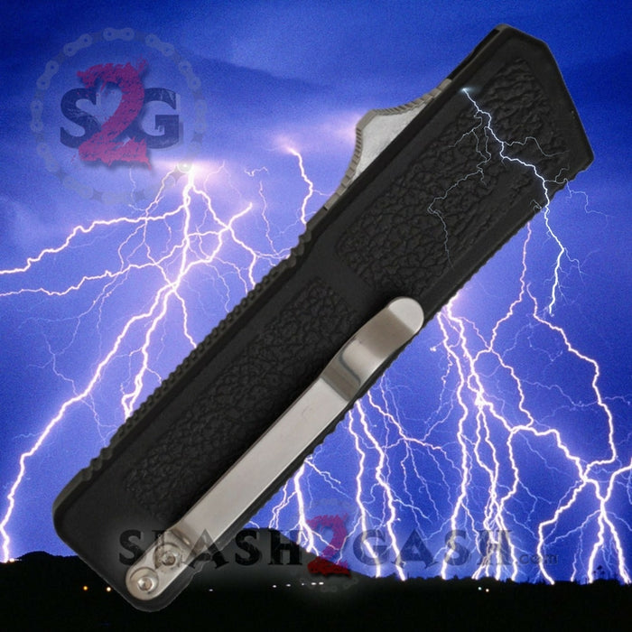 Taiwan Lightning OTF Dual Action Black Automatic Knife - Satin Double Edge