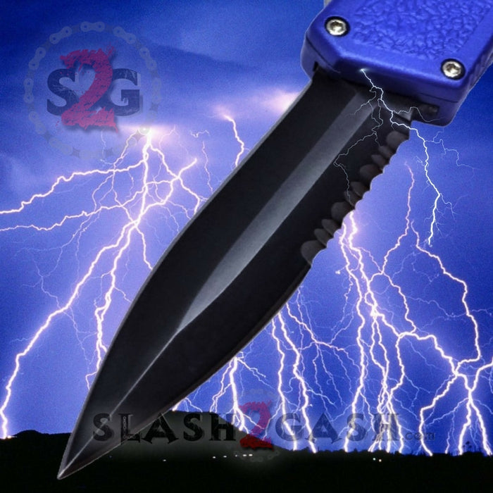 Lightning OTF Dual Action Blue Automatic Knife - Tactical Combo Edge