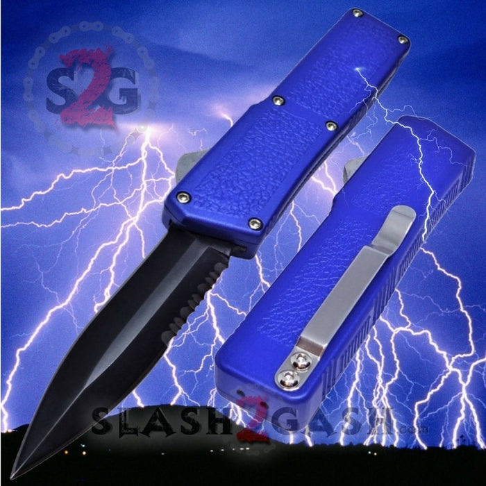 Lightning OTF Dual Action Blue Automatic Knife - Tactical Combo Edge