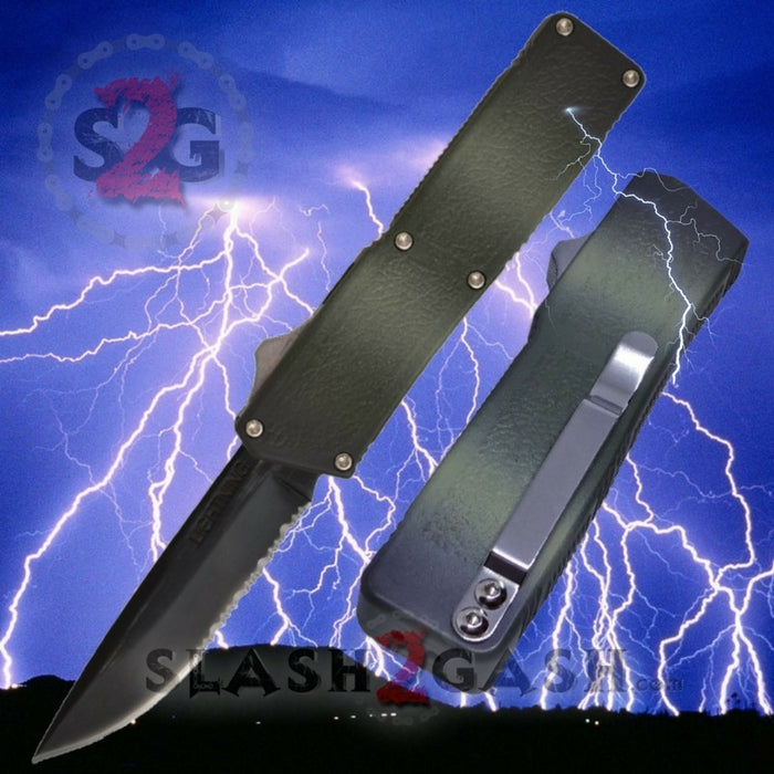 Lightning OTF Dual Action Camo Automatic Knife - Tactical Serrated Edge Camouflage