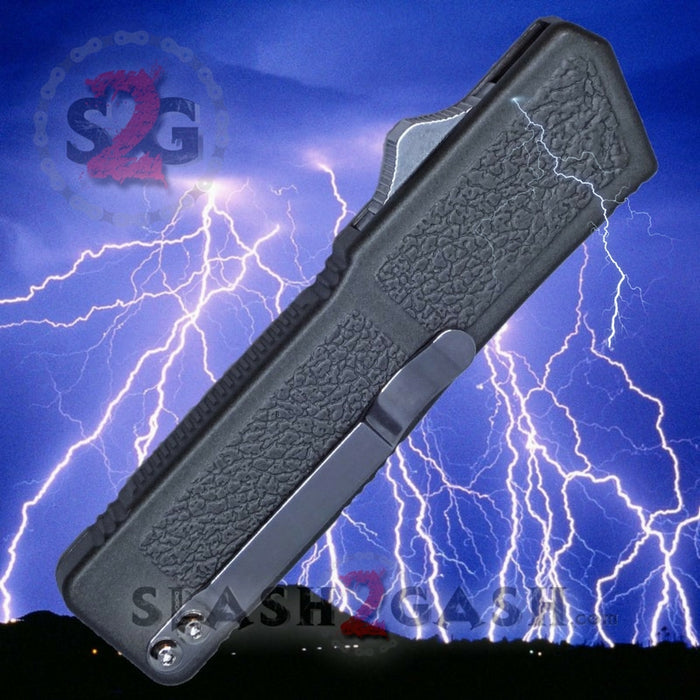 Lightning OTF Dual Action Grey Automatic Knife - Satin Plain Edge