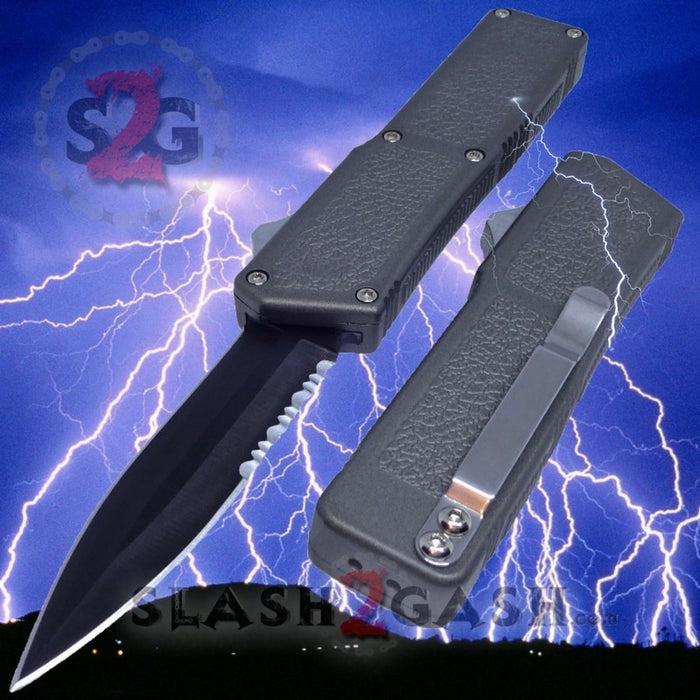 Lightning OTF Dual Action Grey Automatic Knife - Tactical Combo Edge