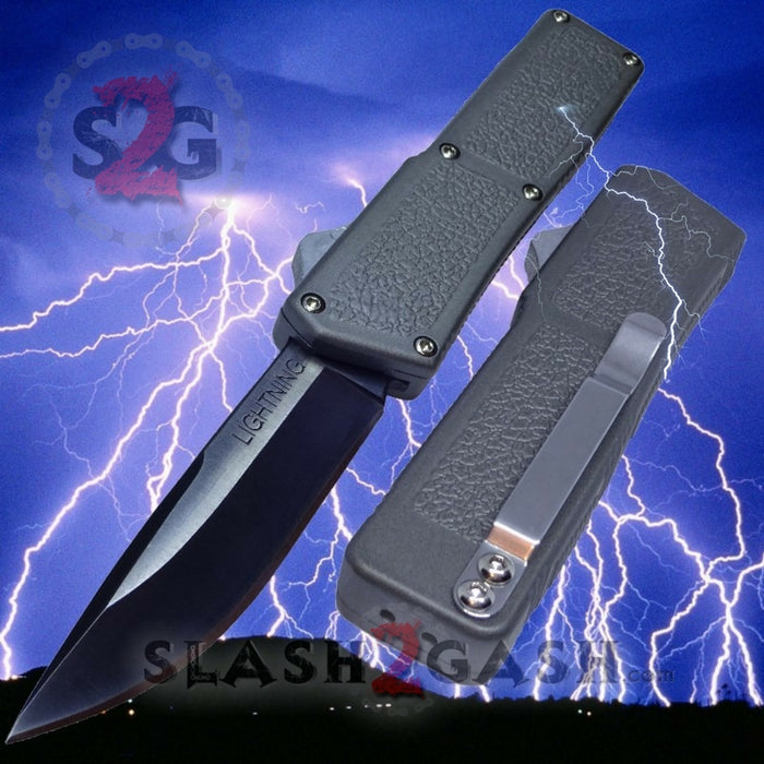 Taiwan Lightning OTF Dual Action Grey Automatic Knife - Tactical Plain Edge