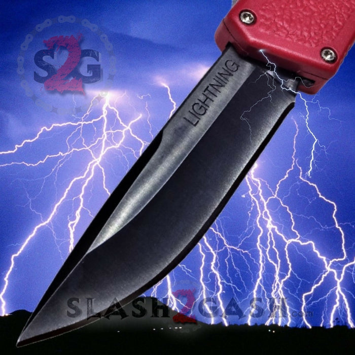 Lightning OTF Dual Action Red Automatic Knife - Tactical Plain Edge