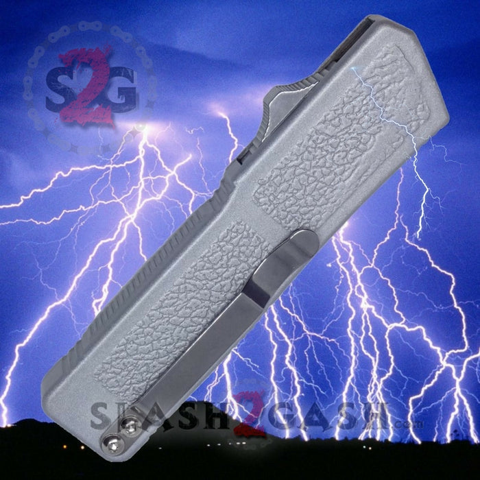 Taiwan Lightning OTF Dual Action Silver Automatic Knife - Satin Plain Edge