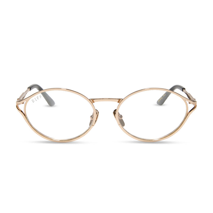 jessie james decker x diff eyewear featuring the limoncello oval prescription glasses with a gold frame front view