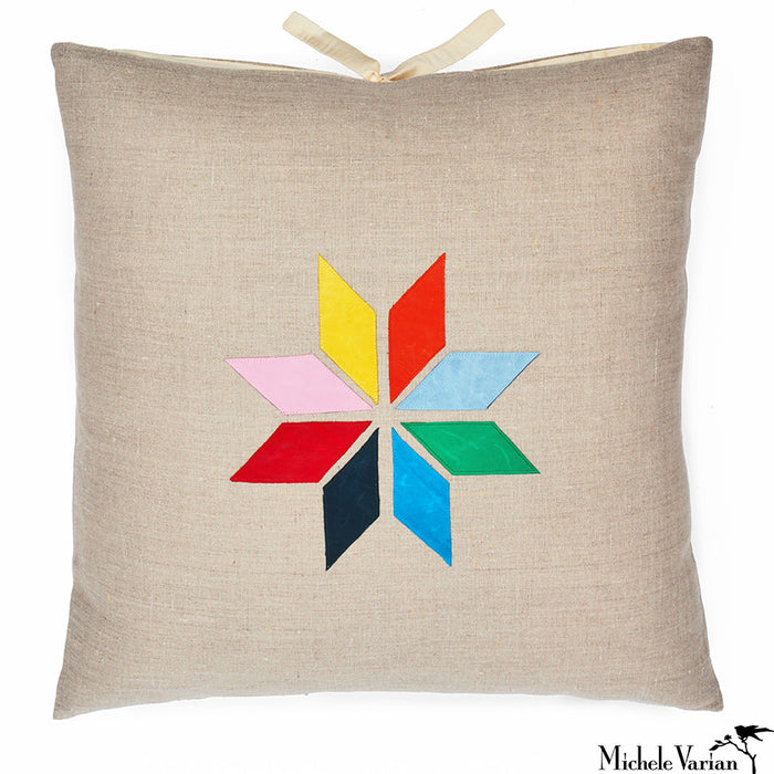 Linen Applique Pillow Quill Multi 22x22