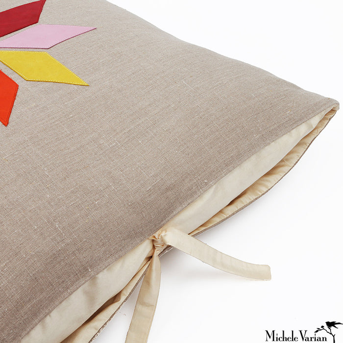 Linen Applique Pillow Quill Multi 22x22