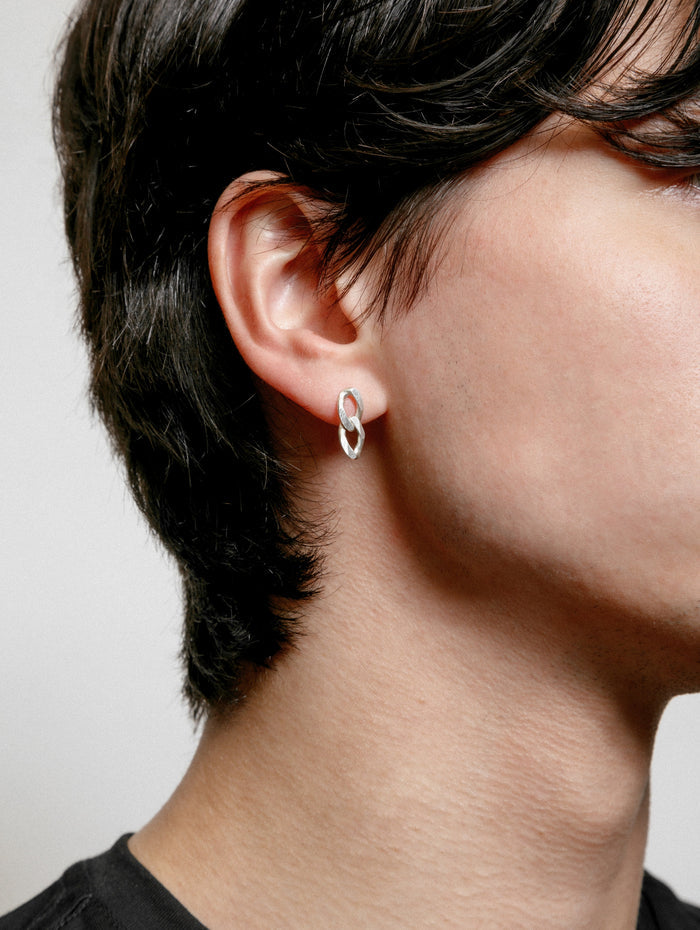 Wolf Circus Statement Single Unisex Men's Dangle Chain Link Stud Earring 925 Sterling Silver | Link Stud in Sterling Silver (Single)-Earrings-wolfcircus.com