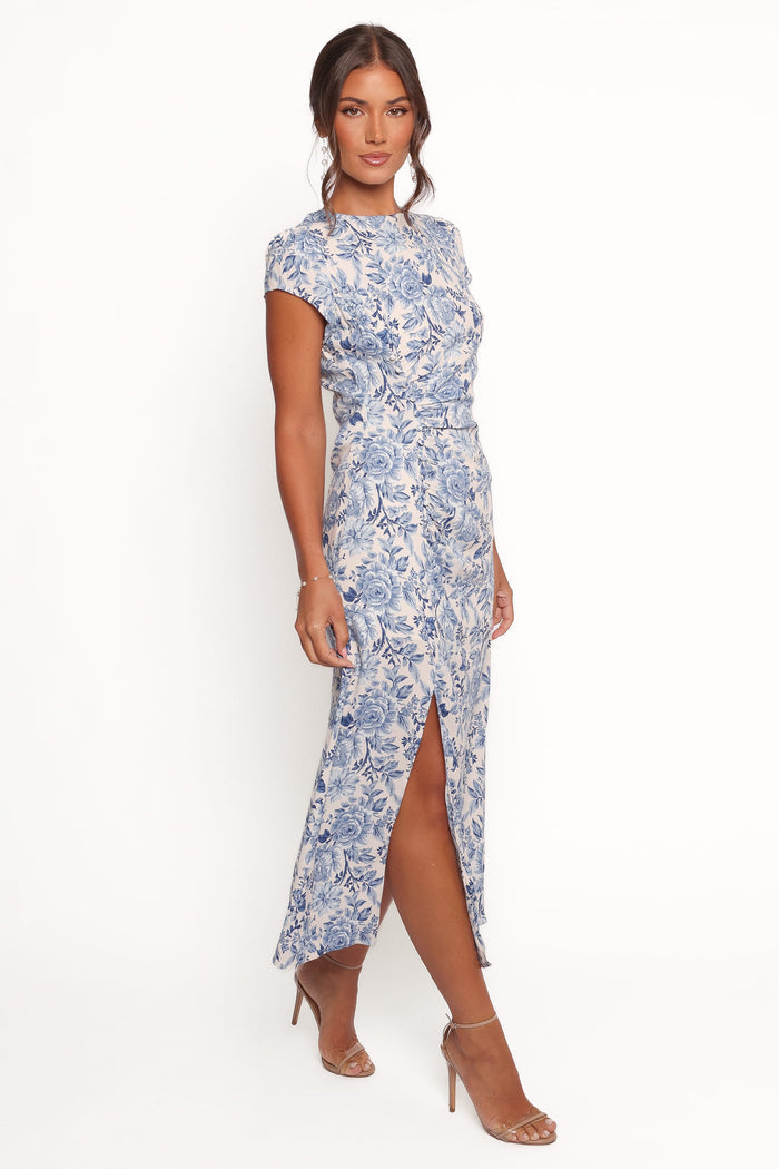 Petal and Pup USA DRESSES Lisbeth Midi Dress - Blue Floral