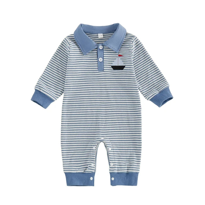 LITTLE MAN Collared Striped Jumpsuit