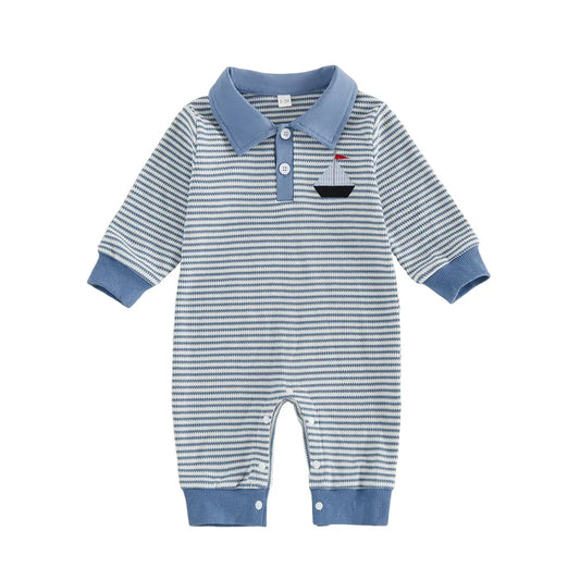 LITTLE MAN Collared Striped Jumpsuit