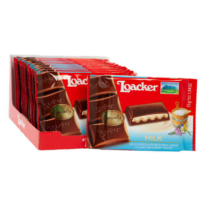 Loacker Milk Chocolate Crispy Wafer Candy Bar with Milk Cream Filling - 12 Count