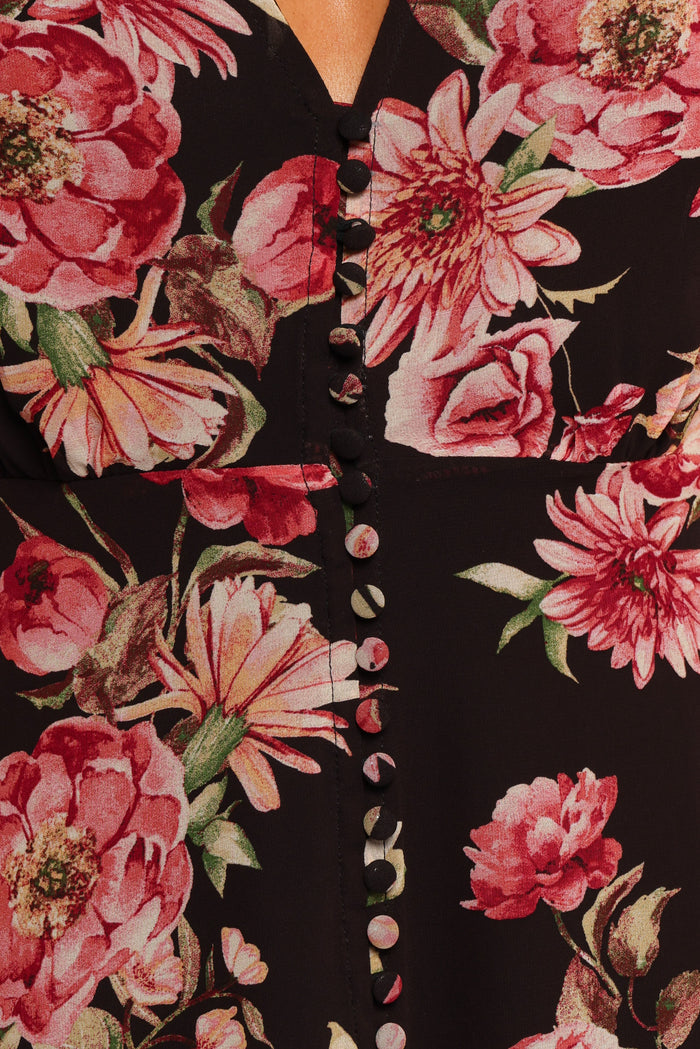 Petal and Pup USA DRESSES Logen Floral Midi Dress - Black Floral