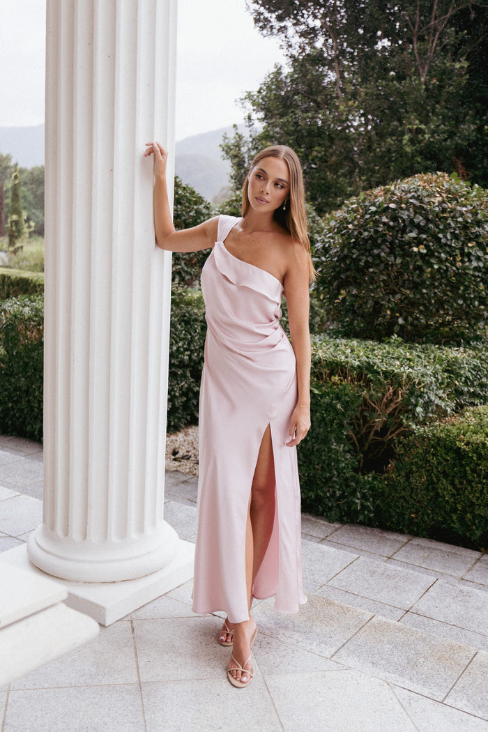 Petal and Pup USA DRESSES Lolana Draped One Shoulder Dress - Pale Pink