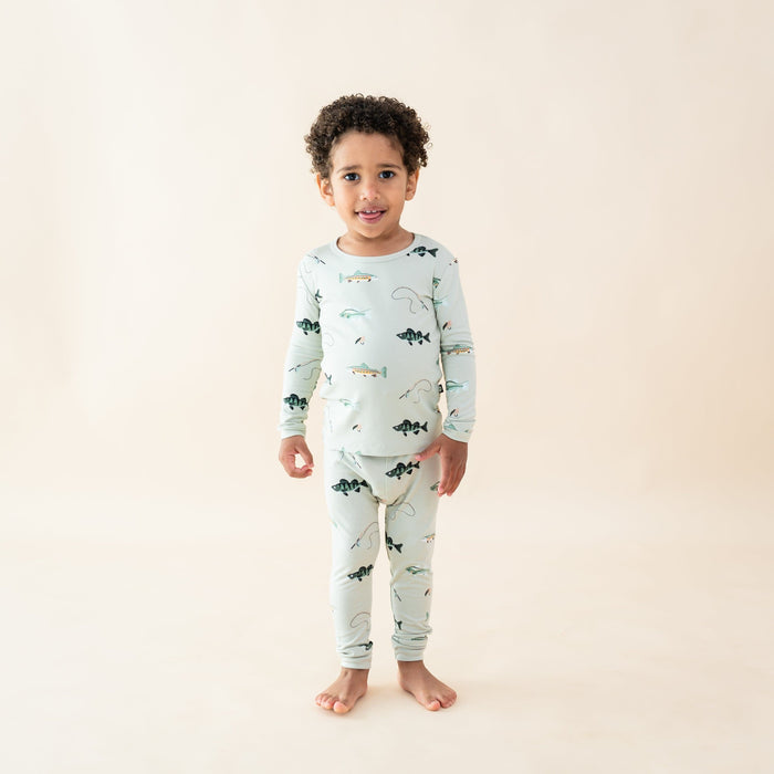 Toddler wearing Long Sleeve Pajamas in Fishing
