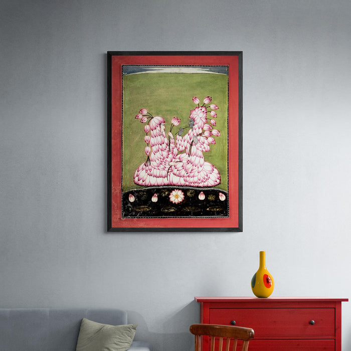 Lotus Clad Radha and Krishna | Hindu Devotional Bhakti Art | Yoga Art | Hindu Mythology | Divine Love Fine Art Print