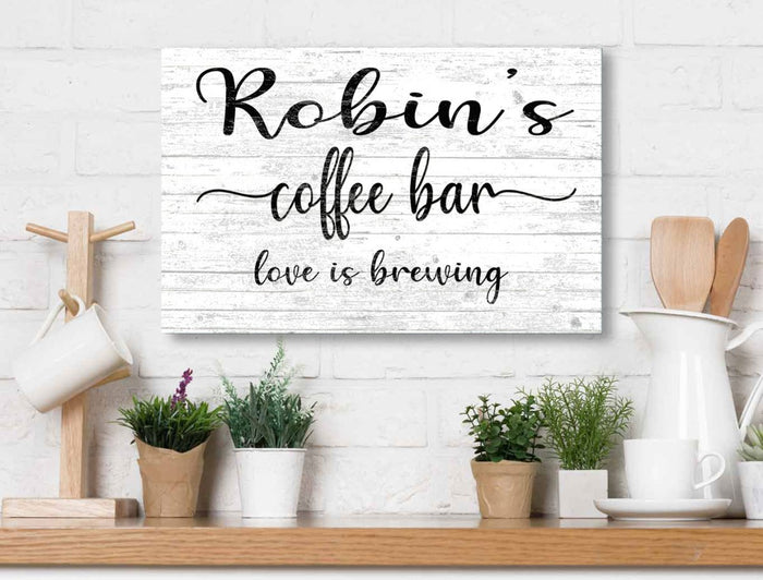 Personalized Love Is Brewing Coffee Bar Sign - Broad Bay Personalized Gifts Shipped Fast