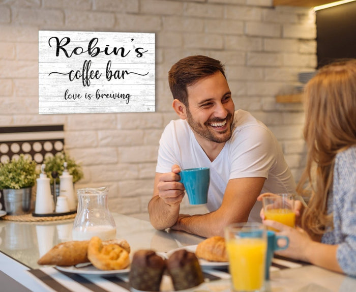 Personalized Love Is Brewing Coffee Bar Sign - Broad Bay Personalized Gifts Shipped Fast
