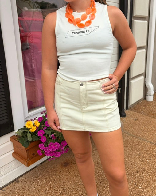 Low Waist Cream Mini Skirt