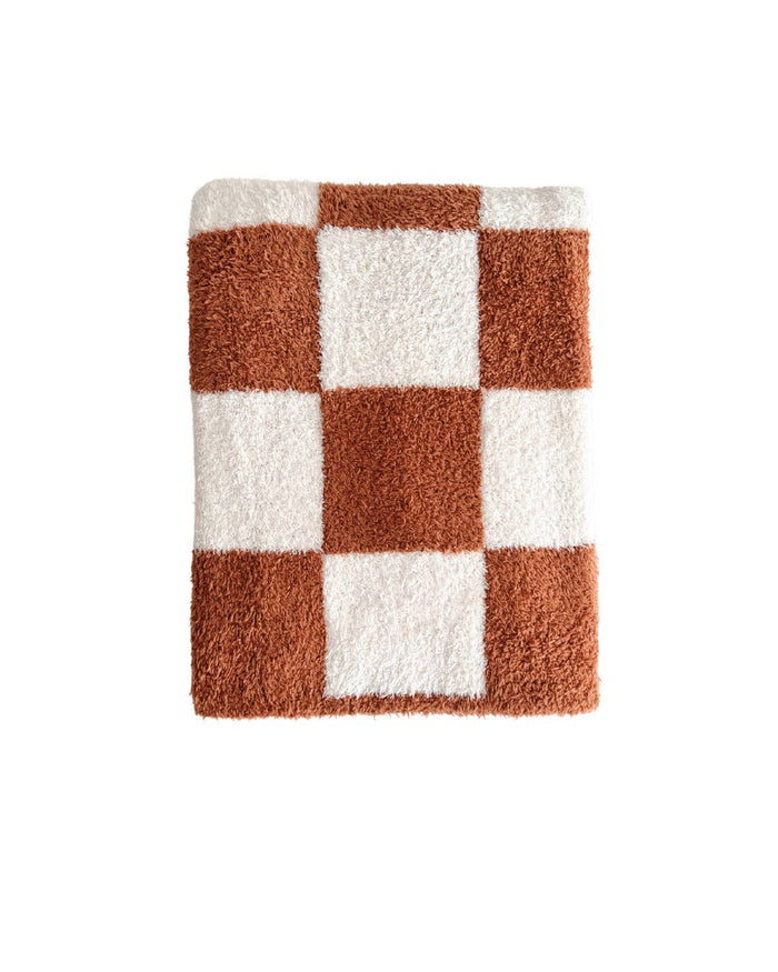 Lucky Panda Kids Baby Blanket - Checkered Plush Copper
