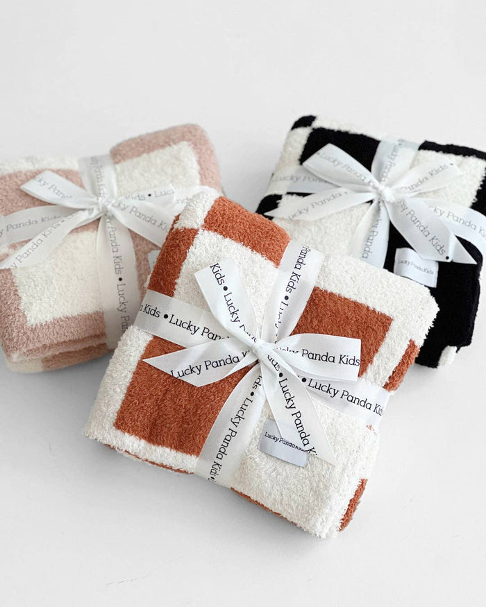 Lucky Panda Kids Baby Blanket - Checkered Plush Copper