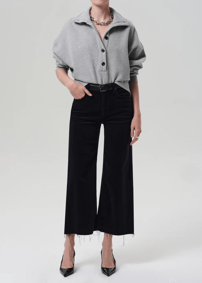 Lyra Wide Leg Crop Corduroy in Navy