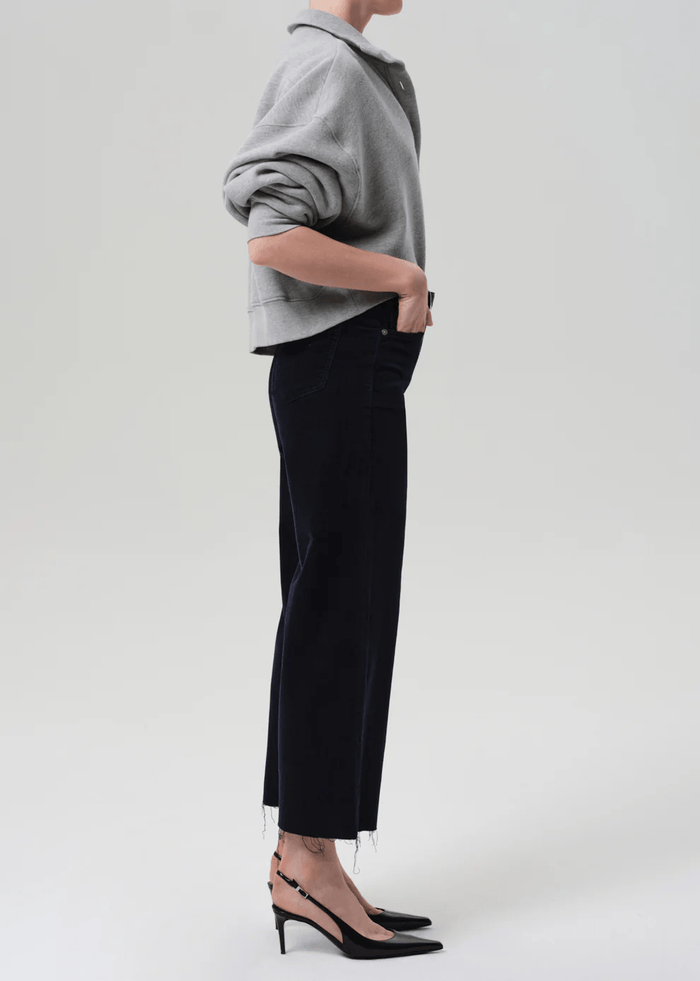 Lyra Wide Leg Crop Corduroy in Navy
