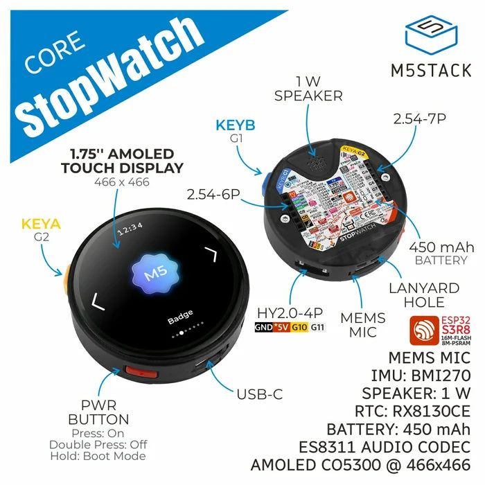 M5Stack Stopwatch Dev Kit (ESP32-S3) - m5stack-store