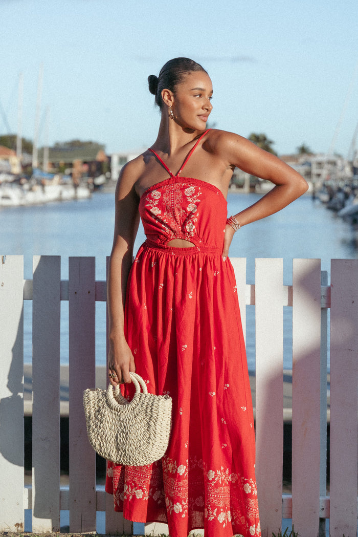 Petal and Pup USA DRESSES Madi Maxi Dress - Red Floral Bandana (Hold for Rack)