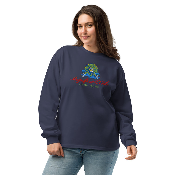 Magnificent North Embroidered Premium Heavyweight Long Sleeve Shirt - The Bean Workshop - embroidered, embroidery, evangeline fox, jacks, long sleeve shirt, magnificent north, once upon a broken heart, ouabh, prince of heart, stephanie garber