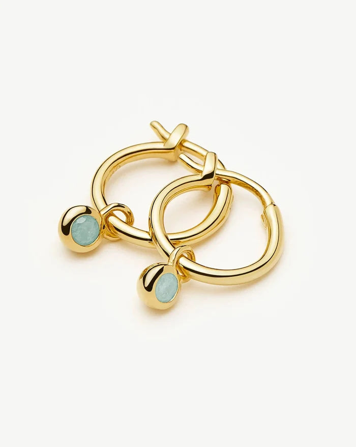 March Birthstone Mini Charm Hoop Earrings | 18k Gold Vermeil/Milky Aquamarine Earrings Missoma