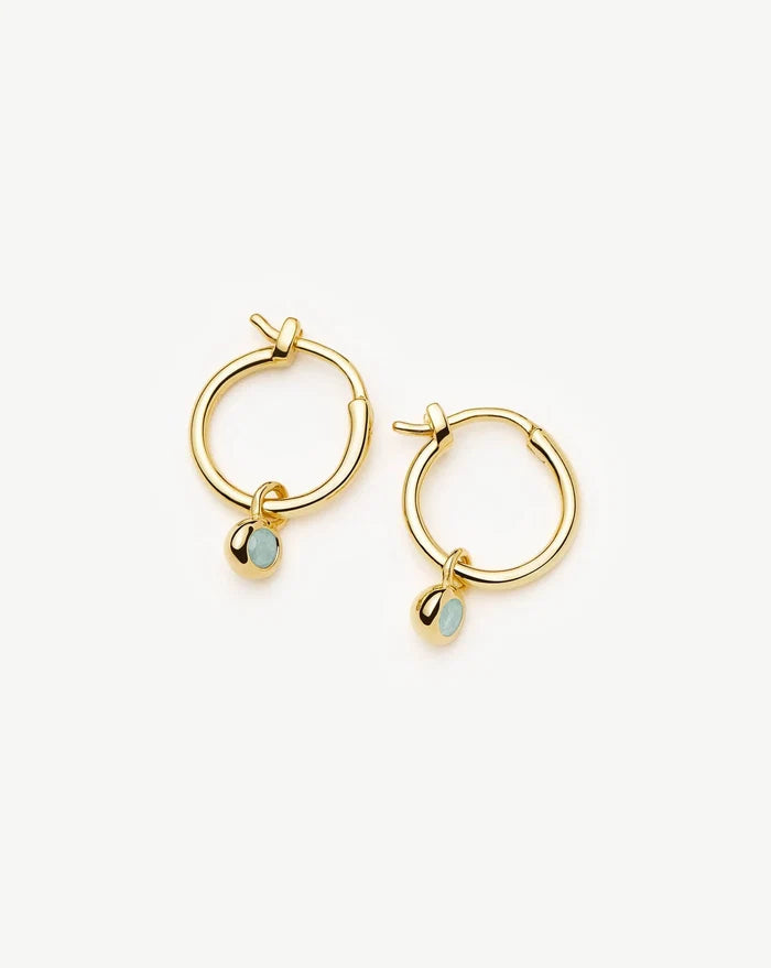 March Birthstone Mini Charm Hoop Earrings | 18k Gold Vermeil/Milky Aquamarine Earrings Missoma