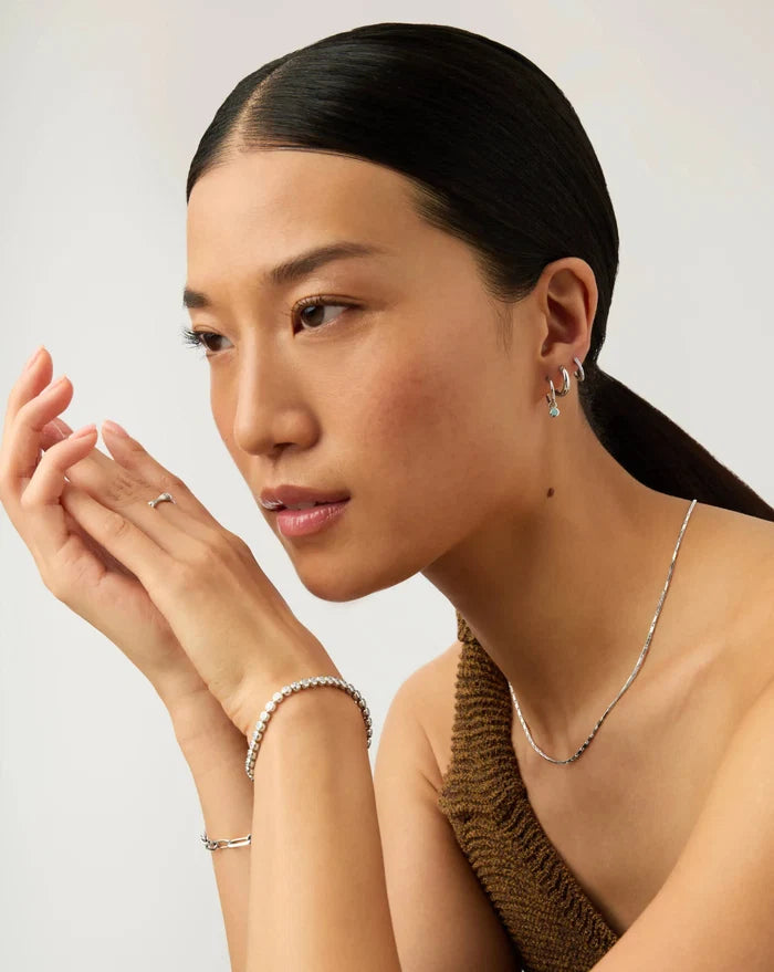 March Birthstone Mini Charm Hoop Earrings | Sterling Silver/Milky Aquamarine Earrings Missoma