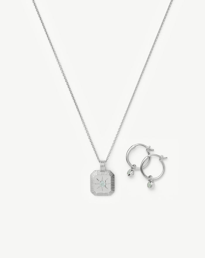 March Birthstone Necklace & Charm Earrings Set | Sterling Silver/Milky Aquamarine Necklaces Missoma