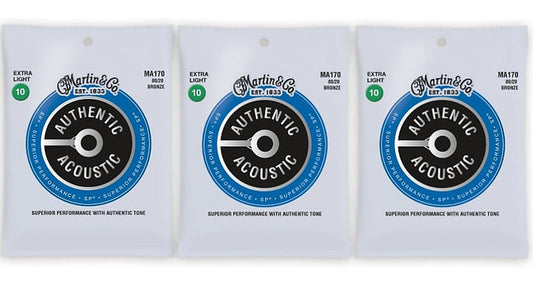 Martin MA170 Authentic Acoustic SP Strings - 80/20 Bronze Extra Light (3-Pack)