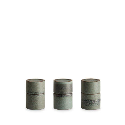 Heath Clay Studio ceramic matchstick holder in shell and hematite group of 3