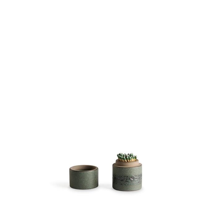 Heath Clay Studio ceramic matchstick holder in shell and hematite with matches