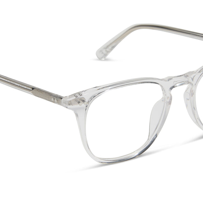 diff eyewear featuring the maxwell square prescription glasses with a clear crystal frame detailed view