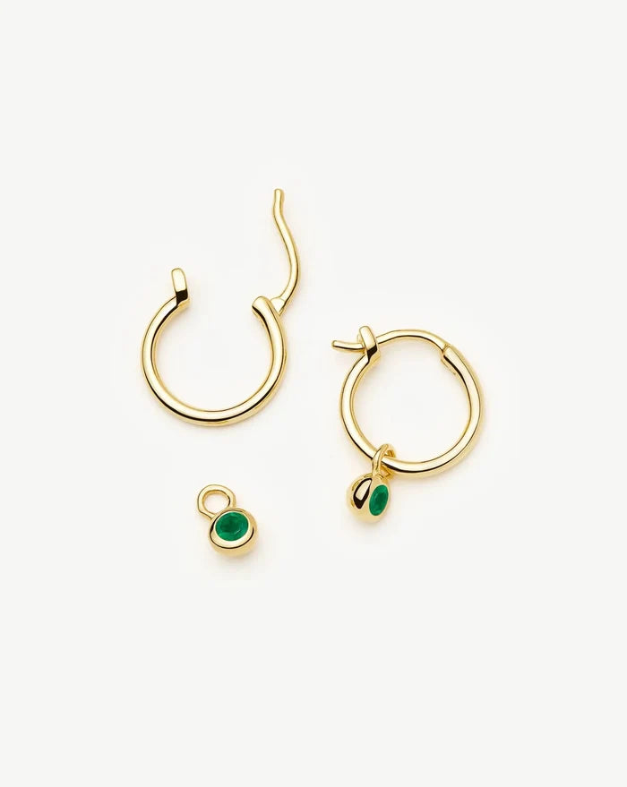 May Birthstone Mini Charm Hoop Earrings | 18k Gold Vermeil/Green Onyx Earrings Missoma
