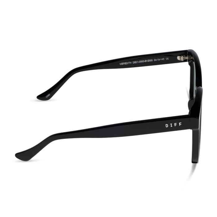 diff eyewear meredith square prescription glasses with a black acetate frame and grey lenses side view