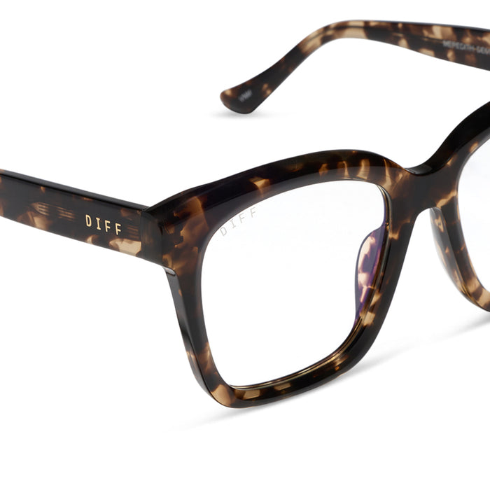 diff eyewear meredith square prescription glasses with a espresso tortoise acetate frame and prescription lenses detailed view