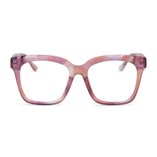 diff eyewear featuring the meredith square prescription glasses with a fleur pink tortoise frame front view