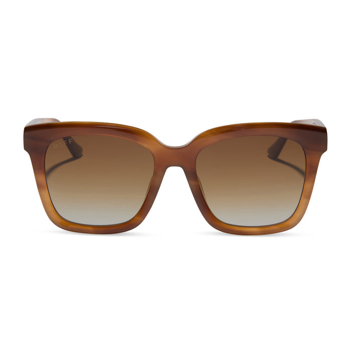 diff eyewear featuring the meredith square sunglasses with a tawny brown tortoise frame and brown gradient polarized lenses front view