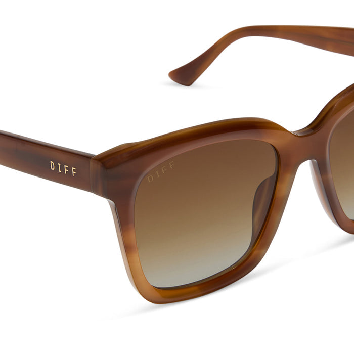 diff eyewear featuring the meredith square sunglasses with a tawny brown tortoise frame and brown gradient polarized lenses detailed view