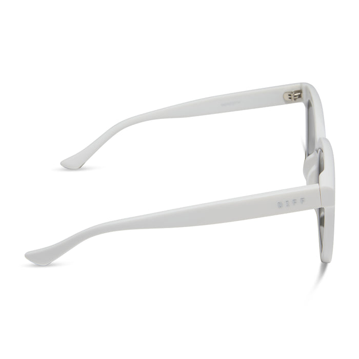 diff eyewear featuring the meredith square oversized sunglasses with a white snowbound acetate frame and grey gradient polarized lenses side view