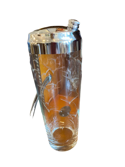 Mid-century Richard Bach Etched Glass Seagull Cocktail Shaker.