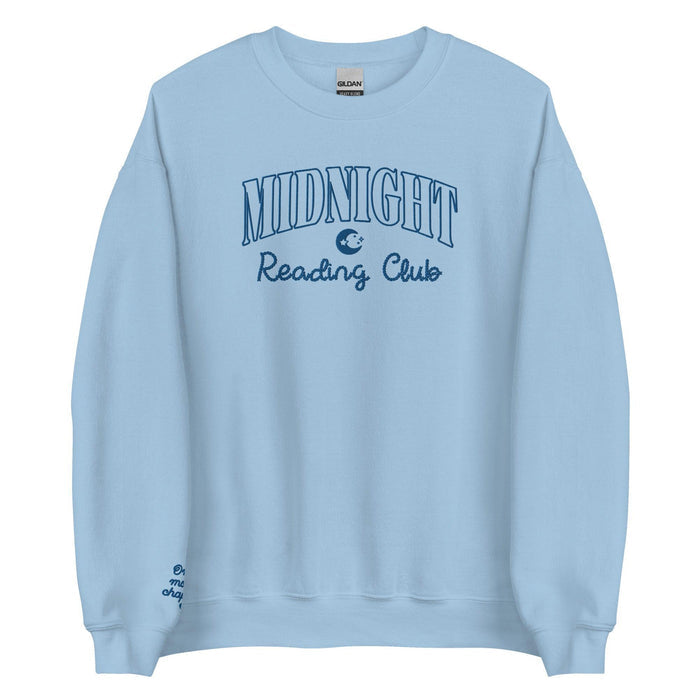 Midnight Reading Club Embroidered Sweatshirt - The Bean Workshop - book lover, bookish, embroidered, minimalistic, read everyday, sweatshirt